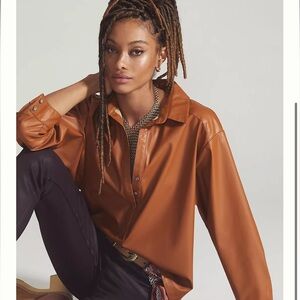 Anthropologie Faux Leather Popover Blouse